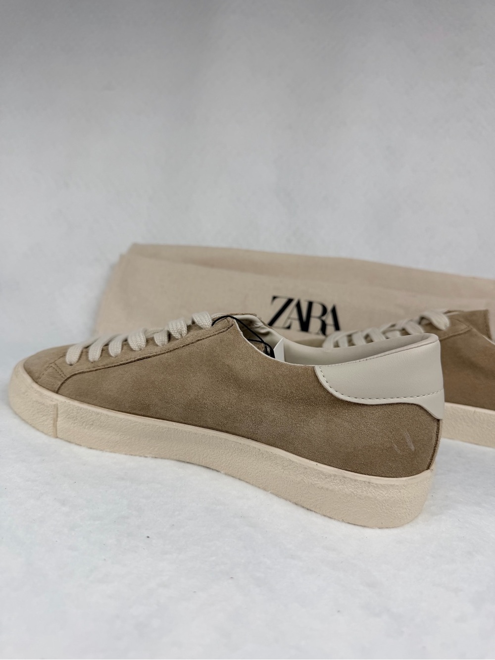 Zara Men's Leather Heel Detail Sneakers Sandy Brown Size 6  Brand New